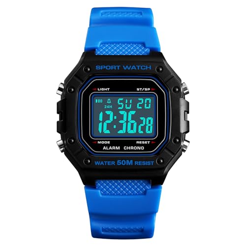 Herren-Armbanduhr Digital Quarz,Herren Digital Uhren,Sport Militär Große Armbanduhr,50M Wasserdicht mit Wecker/Timer/LED Armbanduhr für Männer,Blau von ROSEBEAR