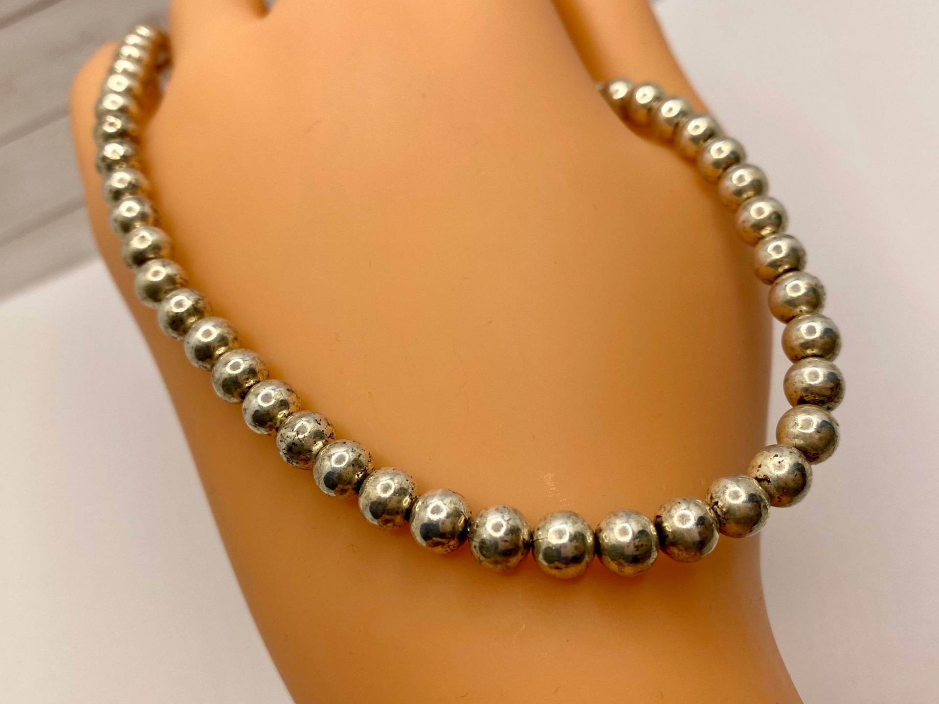 Vintage 925 Sterling Silber 6mm Perlen One String Damen Halskette von ROSECITYGIFT