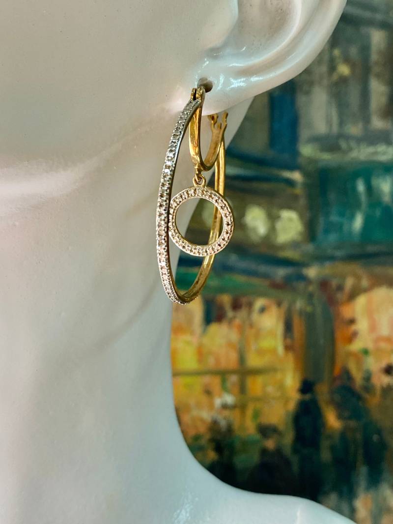 Vintage Gelb Vergoldete 925 Sterling Silber Creolen Cz Ohrringe von ROSECITYGIFT