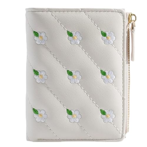 ROSEEONNE plånböcker Damen Kleine Bifold Leder Geldbörsen Damen Armband Mit Kartenfächern ID Fenster Reißverschluss Münzgeldbörse Mode Stickerei Geldbörse portmonnäer(Blanc) von ROSEEONNE
