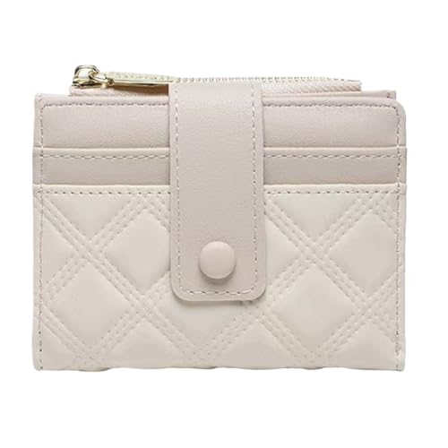 ROSEEONNE plånböcker Damen Leder Geldbörse Kleine Bifold Reißverschlusstasche Kartenetui Geldbörse mit Ausweisfenster Rhombus Form portmonnäer(Blanc) von ROSEEONNE
