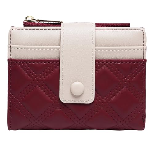 ROSEEONNE plånböcker Damen Leder Geldbörse Kleine Bifold Reißverschlusstasche Kartenetui Geldbörse mit Ausweisfenster Rhombus Form portmonnäer(Rosso) von ROSEEONNE