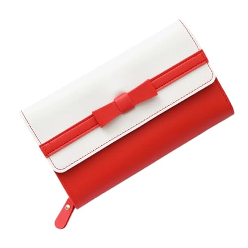 ROSEEONNE plånböcker Damen Leder Geldbörsen Schleife Knoten Kleine Frische Clutch Kartenhalter Damen Geldbörse Mit Reißverschlusstasche Compatible with Frauen portmonnäer(Bright red) von ROSEEONNE