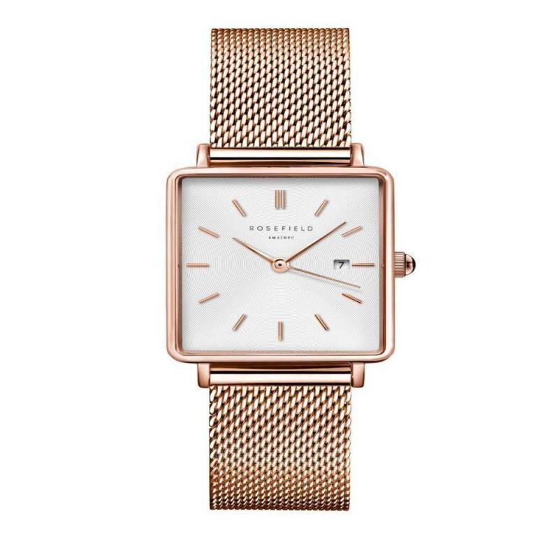 ROSEFIELD Quarzuhr ROSEFIELD Damenuhr Boxy Mesh Rosegold eckig QWSR-Q01 von ROSEFIELD