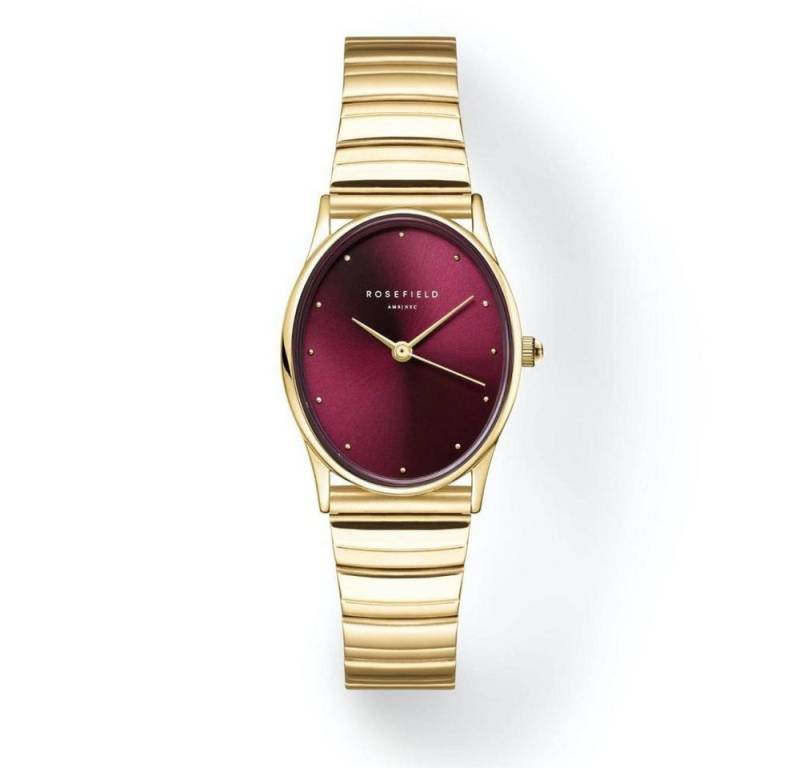 ROSEFIELD Quarzuhr ROSEFIELD Damenuhr Oval Burgundy Half-moon Steel Gold OVGSG-OV15 von ROSEFIELD