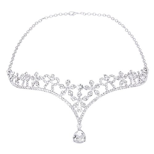 Tiara Brautschmuck Kristall Haarband Stirnband Strass Haar Kette (Silber) von rosenice