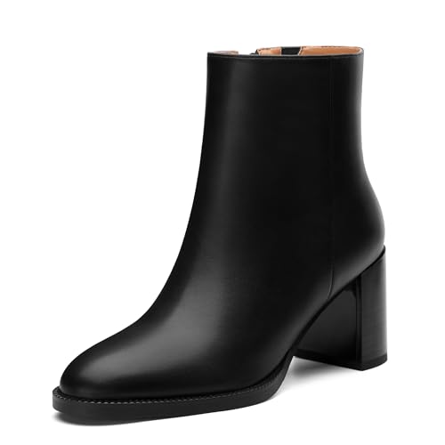 ROSERWISH Damen Stiefeletten Klassische Chunky Blockabsatz Kurze Booties mit Reißverschluss Bequem Casual Herbst Mode Stiefel Schuhe für Frauen, Schwarz, 39.5 EU von ROSERWISH