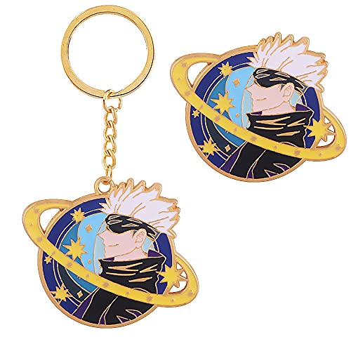 ROSETOR 2 Stück Jujutsu-Kaisen Gojo Satoru Schlüsselanhänger und Brosche Anime Periphere Puppe Anhänger Schlüsselanhänger Charms (STYLE6) von ROSETOR