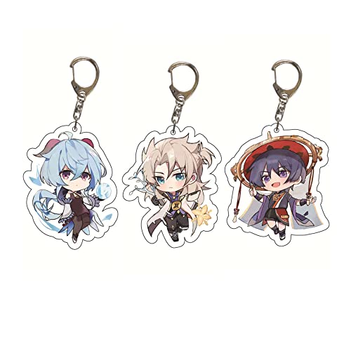 ROSETOR 3 STÜCKE Genshin Impact Schlüsselanhänger Anime Schlüsselanhänger Nette Acryl Schlüsselanhänger Spielfigur Cosplay Schlüsselanhänger Anhänger Zubehör von ROSETOR