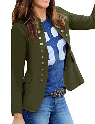 Roskiky Damen Blazer für Frauen, Cardigan, Freizeit Business Jacke, mit Taschen, Deko Knöpfe vorne Army Grün Größe Large (Fits EU 44-EU 46) von Roskiky