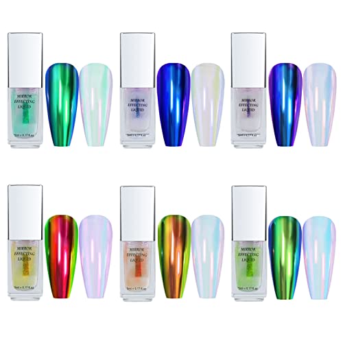 6 colours Chrome Nail Polish, Mirror Nail Art Nail Polish, Mirror Nail Art Nail Polish, Chrome Nail Powder, 5ml, Mirror Nail Glitter Powder von ROSPRETTY