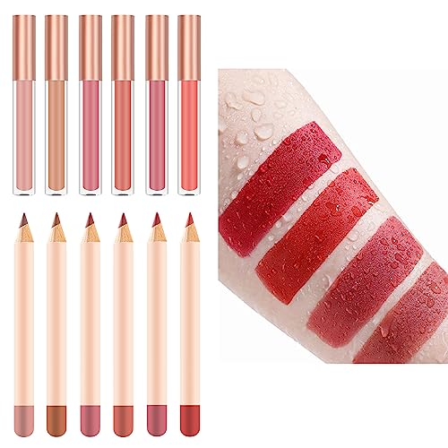 6pc Long Lasting Matte Lipstick Lipstick + 6pc Lip Liner, Lipstick, Non Stick Makeup Set von ROSPRETTY