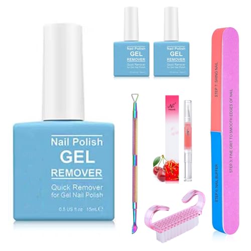 Nail Polish Remover, 3pcs Gel Nail Polish Remover, Quickly and Easily Removes Gel Nails, with Nail File, Cuticle Pusher Nail Brush and Nail Nutritional Oil, Does Not Harm Nails von ROSPRETTY