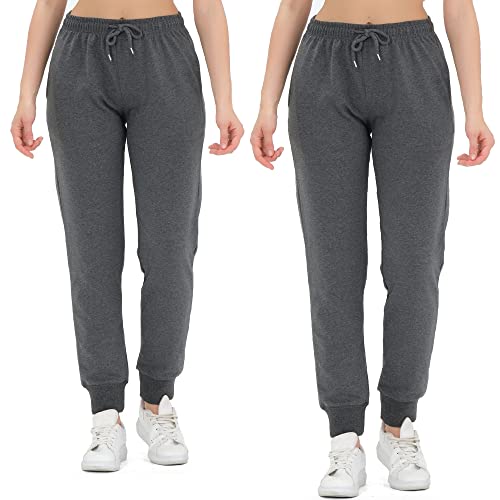 ROSS CAMP Jogginghose Damen - Sporthose Frauen Baumwolle, Trainingshose Fitness High Waist, Sweatpants Slim Fit Freizeithose Lang, Jogging Hose Laufhosen Modern 2erPack Anthrazit/XL von ROSS CAMP