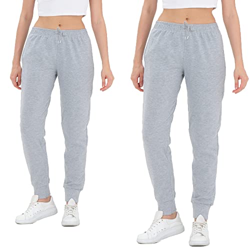 ROSS CAMP Jogginghose Damen - Sporthose Frauen Baumwolle, Trainingshose Fitness High Waist, Sweatpants Slim Fit Freizeithose Lang, Jogging Hose Laufhosen Modern 2erPack Grau/M von ROSS CAMP