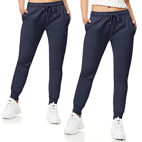 ROSS CAMP Jogginghose Damen - Sporthose Frauen Baumwolle, Trainingshose Fitness High Waist, Sweatpants Slim Fit Freizeithose Lang, Jogging Hose Laufhosen Modern 2erPack Navy/XL von ROSS CAMP