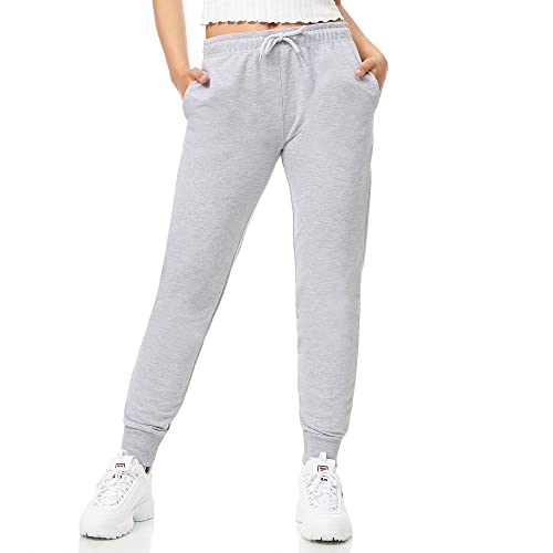 ROSS CAMP Jogginghose Damen - Sporthose Frauen Baumwolle, Trainingshose Fitness High Waist, Sweatpants Slim Fit Freizeithose Lang, Jogging Hose Laufhosen Modern Grau/L von ROSS CAMP