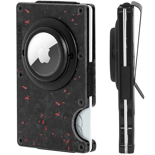 ROSSM Airtag Geldbörse mit RFID-Schutz - Kartenetui Herren aus Kohlefaser und Metall mit Geldklammer und Gummiband - RFID Geldbeutel Herren- Slim Wallet for Men von ROSSM