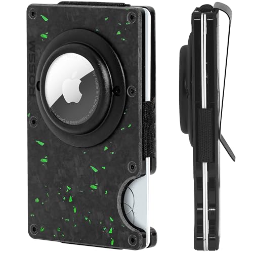 ROSSM Airtag Geldbörse Herren Mit RFID-Schutz - Kartenetui Aus Kohlefaser und Metall Mit Geldklammer und Gummiband - Slim Wallet for Men von ROSSM