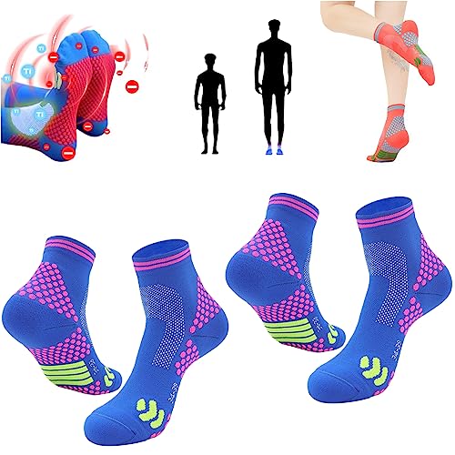 ROSSOM 2024 Ferninfrarot-Schörl-Titan-Ionen-Booster-Socken, leistungsstarke Sportsocken, Knöchel-Kompressionssocken für Damen und Herren (M,2pcs Blue) von ROSSOM