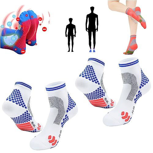 ROSSOM 2024 Ferninfrarot-Schörl-Titan-Ionen-Booster-Socken, leistungsstarke Sportsocken, Knöchel-Kompressionssocken für Damen und Herren (L,2pcs White) von ROSSOM