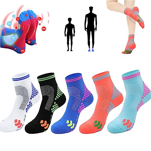 ROSSOM 2024 Ferninfrarot-Schörl-Titan-Ionen-Booster-Socken, leistungsstarke Sportsocken, Knöchel-Kompressionssocken für Damen und Herren (M,5PCS) von ROSSOM