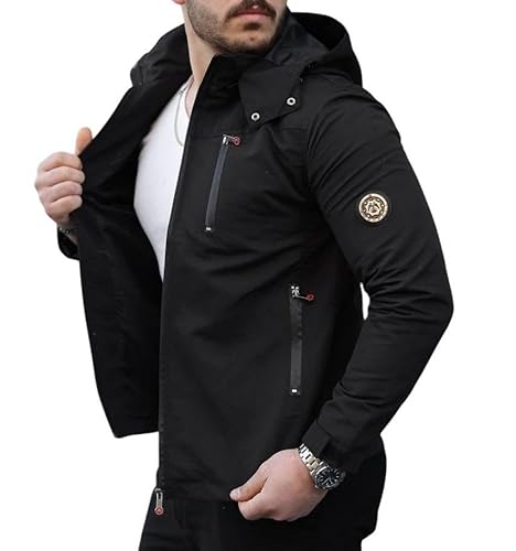 ROSSPALL Herren Übergangsjacke Frühlingsjacke Softshelljacke mit abnehmbarer Kapuze und Metall Logo/Jacke fällt klein aus – bitte eine Größe größer bestellen ROSSPALL Herren Übergangsjacke Frühlingsjacke Softshelljacke mit abnehmbarer Kapuze und Metall Logo/Jacke fällt klein aus – bitte eine Größe größer bestellen von ROSSPALL