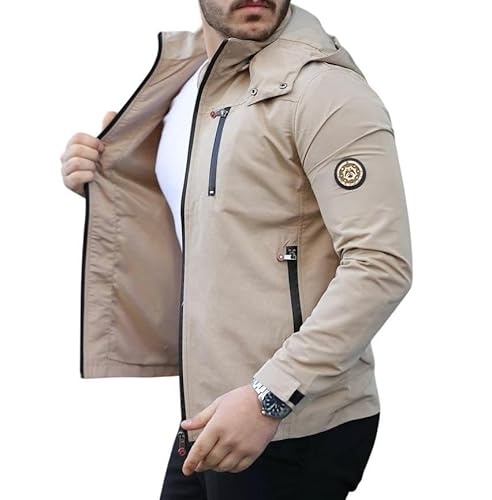 ROSSPALL Herren Übergangsjacke – Leichte Softshelljacke mit Abnehmbarer Kapuze – Wasserabweisend & Winddicht – Frühling & Sommer/Jacke fällt klein aus – bitte eine Größe größer bestellen von ROSSPALL