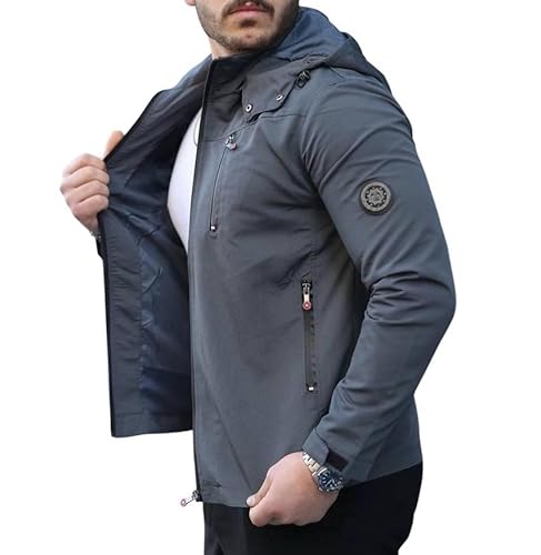 ROSSPALL Herren Übergangsjacke – Leichte Softshelljacke mit Abnehmbarer Kapuze – Wasserabweisend & Winddicht – Frühling & Sommer/Jacke fällt klein aus – bitte eine Größe größer bestellen von ROSSPALL