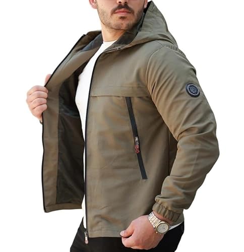ROSSPALL Herren Übergangsjacke SJ25003 – Klassische Leichte Jacke mit Kapuze, Atmungsaktiv & Wetterfest-mit matter Oberfläche (DE/NL/SE/PL, Alphanumerisch, XL, Regular, Regular, Khaki) von ROSSPALL