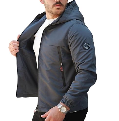 ROSSPALL Herren Übergangsjacke SJ25003 – Klassische Leichte Jacke mit Kapuze, Atmungsaktiv & Wetterfest-mit matter Oberfläche (DE/NL/SE/PL, Alphanumerisch, XXL, Regular, Regular, Anthrazitgrau) von ROSSPALL