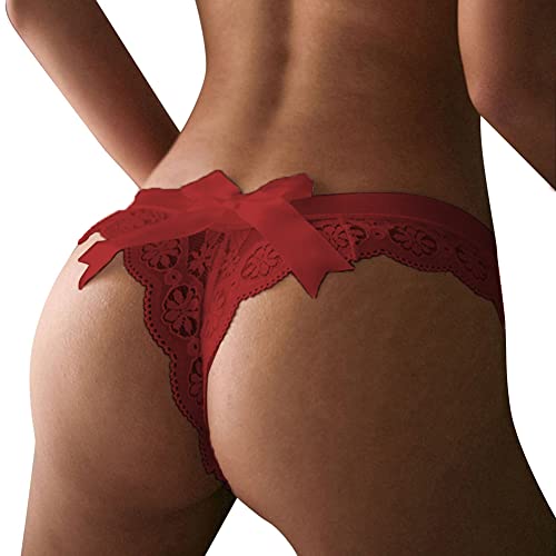 ROSVAJFY Damen Spitzen Tanga Transparente Höschen Bowknot, Elastischer Damenslip mit Niedriger Taille Hot Dessous, String Unterwäsche Frauen (as3, Alpha, l, Regular, Regular, Bordeaux) von ROSVAJFY