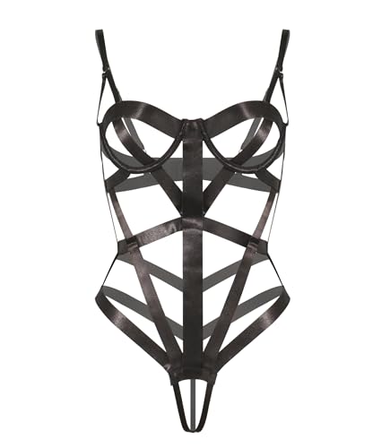ROSVAJFY Harness Damen Dessous Set Elastischer Verband Full Cage Body Harness Dessous Hohl Top BH mit Verstellbarer Schultergurt Bügel-BHS BDSMS Dessous Sklavin BH Einheitsgröße von ROSVAJFY