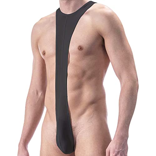 ROSVAJFY Herren Borat V Tangas Bodysuit, Sexy Mankini Elastische Unterwäsche, Herrens Strand Bademode Tanga Unterhose Gurt G-String V Sling Stretch Halloween Kostüm (Schwarz) von ROSVAJFY