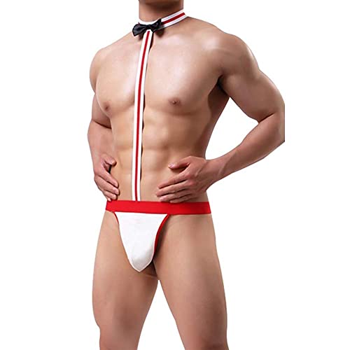 ROSVAJFY Herren Sexy Tangas mit Kragen, Herren Sexy Unterwäsche, Fliege Herren Dessous Tanga Slips, Fliege Kragen Bodysuit Sexy Teddy Kostüm Schwarz Rot Cosplay Einheitsgröße (Rot) von ROSVAJFY