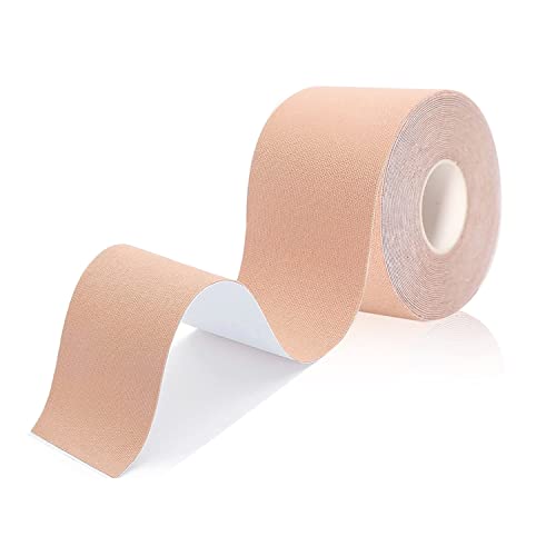 ROSVAY Klebe BH Push Up Elastische Brust Tape Unsichtbares Brustband Wasserdicht Body Atmungsaktiv Busen Bruststraffungs Band für Rückenfrei Trägerlose Große Cup A-H 5m (Beige), Einheitsgröße von ROSVAJFY