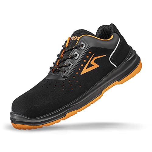 ROTAI RS PRO 22 Sicherheitsschuhe S1P ESD – leichte Arbeitsschuhe im Sneaker Stil mit Fiberglaskappe - Größe 41 - Unisex Sicherheitsschuh – schwarz/orange von ROTAI