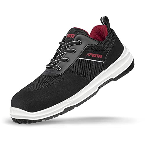 ROTAI RS PRO 22 Sicherheitsschuhe S1P ESD – leichte Arbeitsschuhe im Sneaker Stil mit Fiberglaskappe - Größe 46 - Unisex Sicherheitsschuh – schwarz/rot von ROTAI