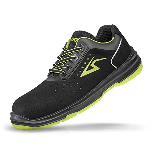 ROTAI RS PRO 22 Sicherheitsschuhe S1P ESD – leichte Arbeitsschuhe im Sneaker Stil mit Fiberglaskappe - Größe 44 - Unisex Sicherheitsschuh – schwarz/Lime von ROTAI