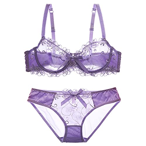 ROTAKUMA Dessous Set Frauen BHS Unterwäsche Set Sexy BH Und Slip Sets Spitze (Color : Purple, Size : 80A) von ROTAKUMA