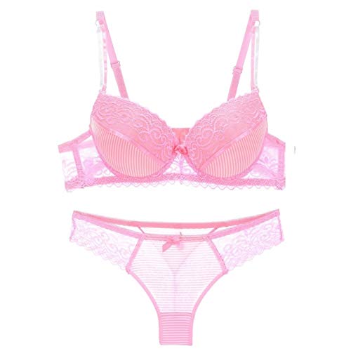 ROTAKUMA Frauen Sexy BH Set Spitze Push Up Frauen Unterwäsche Höschen Set Baumwolle Erfrischende BH Short Sets Dessous Anzug (Color : Pink, Size : 90A or 40A) von ROTAKUMA