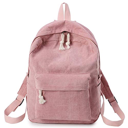 ROTAKUMA Weiche Stoff Rucksack Weibliche Cord-Schule Rucksack for Teenager-Mädchen Gestreiften Rucksack Frauen Geschenk 1208 (Color : Pink) von ROTAKUMA