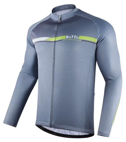 ROTTO Herren Radtrikot Fahrradtrikot Langarm Rennrad Trikot mit Rückentaschen Streifen Serie von ROTTO