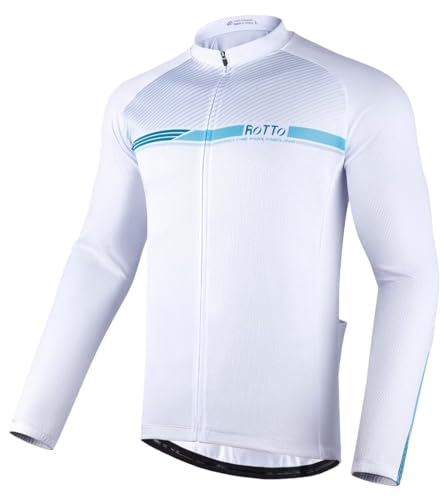 ROTTO Herren Radtrikot Fahrradtrikot Langarm Rennrad Trikot mit Rückentaschen Streifen Serie von ROTTO