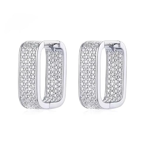 Damen Trend Creolen Ohrringe Baguette-Style -Funkelnde Eleganz mit Zirkonia Kristallen besetzt (Silber) von ROUGEMONT