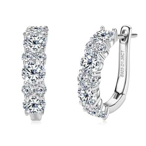Extravagante Moissanite Diamant Creolen Ohrringe von Rougemont, Ohrringe mit Echtheitszertifikat 18K Gold, Echtschmuck, Moissanit, 925 Sterling Silber, Damen von ROUGEMONT