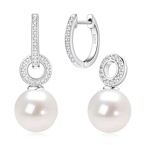 Extravagante zweiteilige Moissanit Damen Creolen Ohrringe VVS Moissanit mit Echtheitszertifikat-Süßwasserperle-echte Zuchtperle -mit stilvoller Geschenkverpackung von ROUGEMONT (Silber) von ROUGEMONT