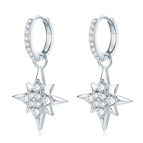 Funkelnde Moissanit Creolen Ohrringe -Ohrhänger im Sterne Design-mit Echtheitszertifikat und stilvoller Geschenkverpackung von ROUGEMONT Jewellery (Silber) von ROUGEMONT
