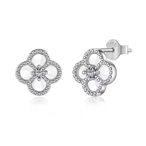 Glücksbringer Kleeblatt Ohrstecker von ROUGEMONT Jewellery-925 Sterling Silber-mit stilvoller Geschenkverpackung (Weiß) von ROUGEMONT