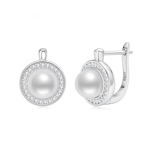 Moissanit Süßwasswasser Perlen Creolen Ohrringe mit Echtheitszertifikat aus 925 Sterling Silber und 18K Weißgold Verholdung von ROUGEMONT